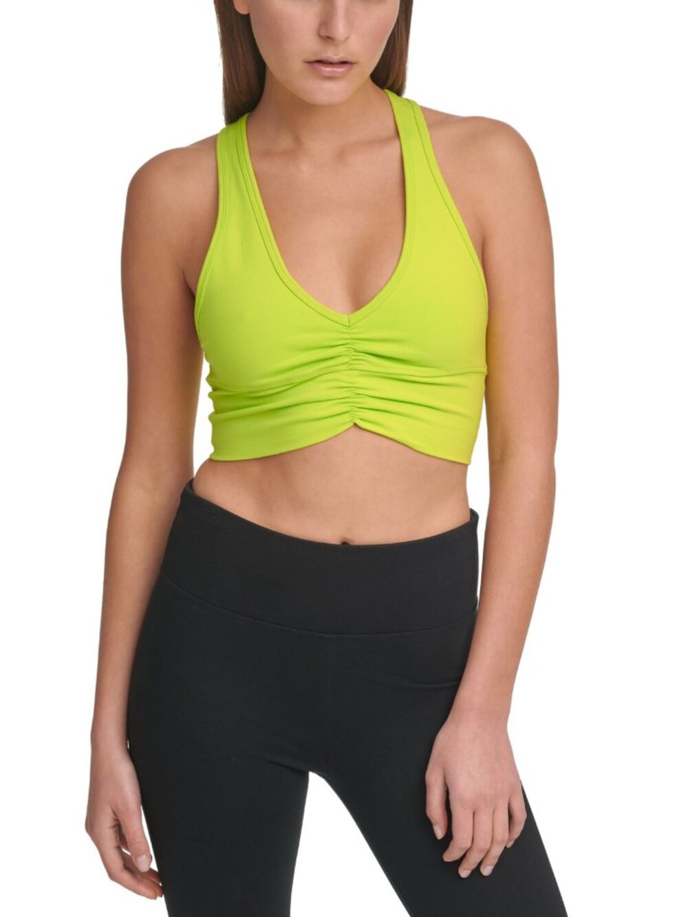 DKNY Womens Sport Ruched Racerback Low Impact Sports Bra